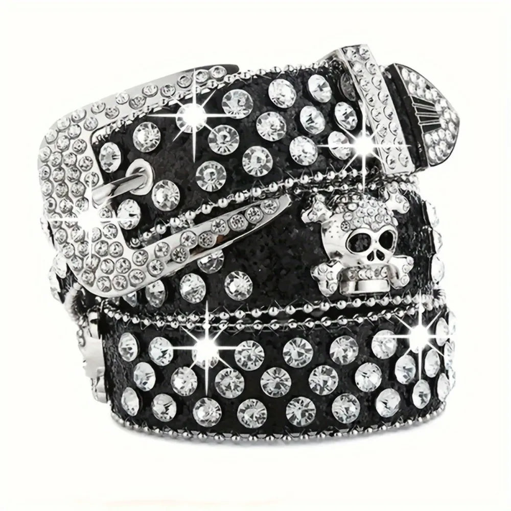 Rhinestone Rockstar Skull Belt