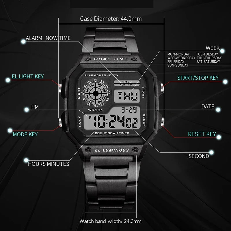Yikaze Stainless Steel Digital Watch