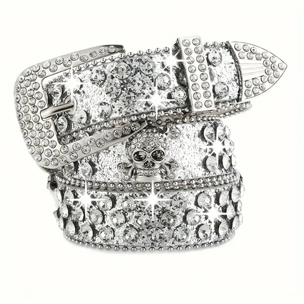 Rhinestone Rockstar Skull Belt