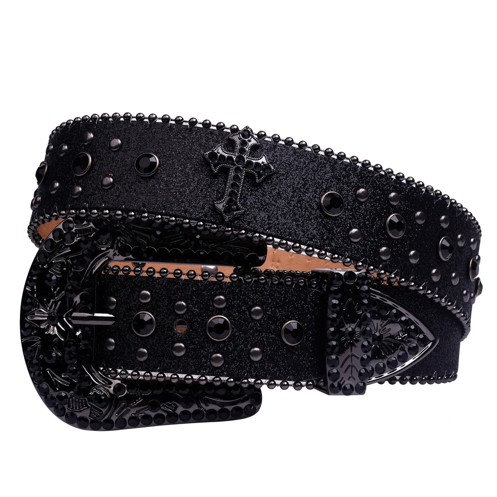 Black Cross Rhinestone Belt