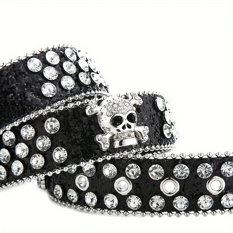 Rhinestone Rockstar Skull Belt