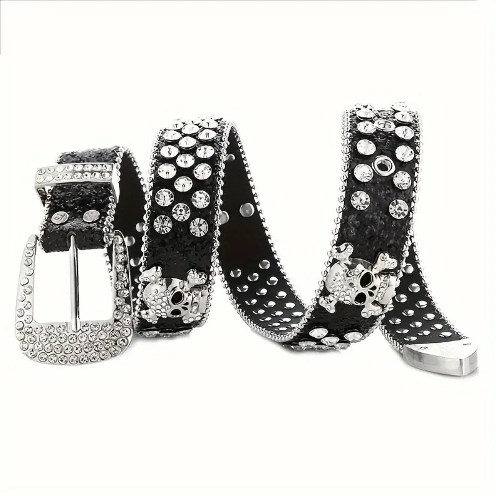 Rhinestone Rockstar Skull Belt