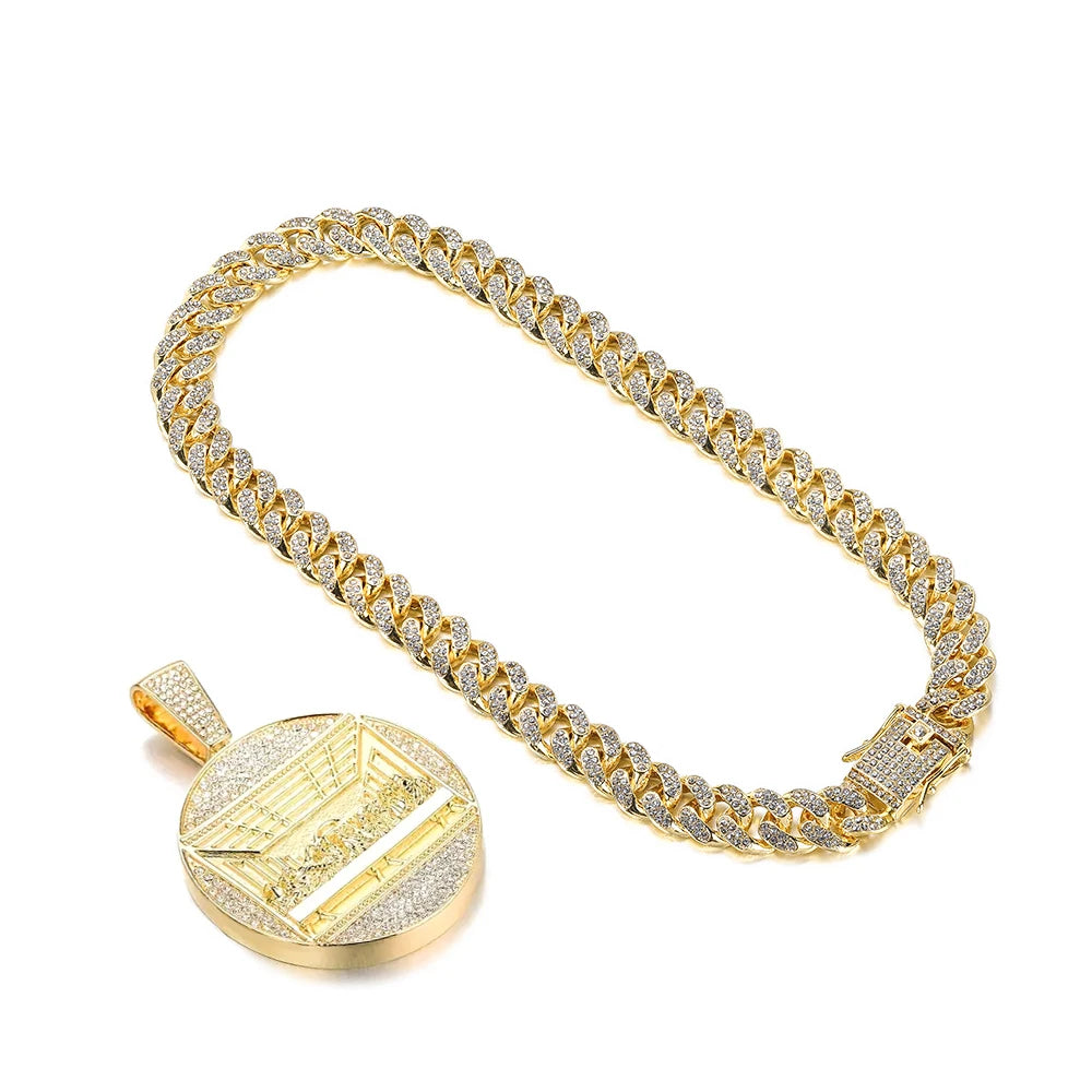 Gold Iced Out Last Supper Pendant And Cuban Chain
