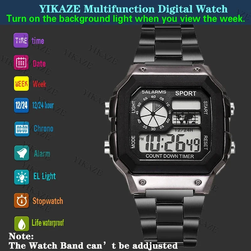 Yikaze Stainless Steel Digital Watch