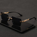 Rimless Black And Gold Rectangle Sunglasses