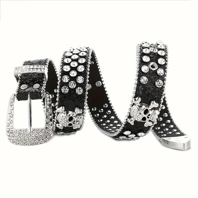 Rhinestone Rockstar Skull Belt