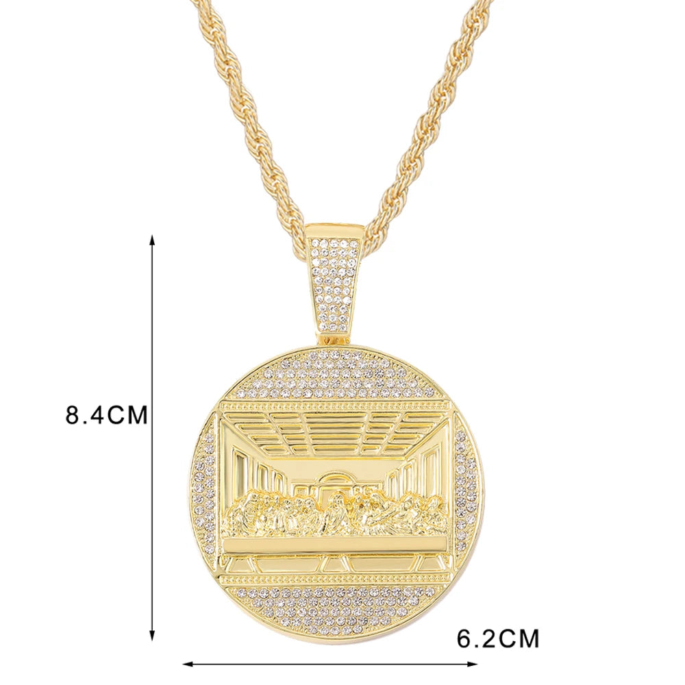 Gold Iced Out Last Supper Pendant And Cuban Chain