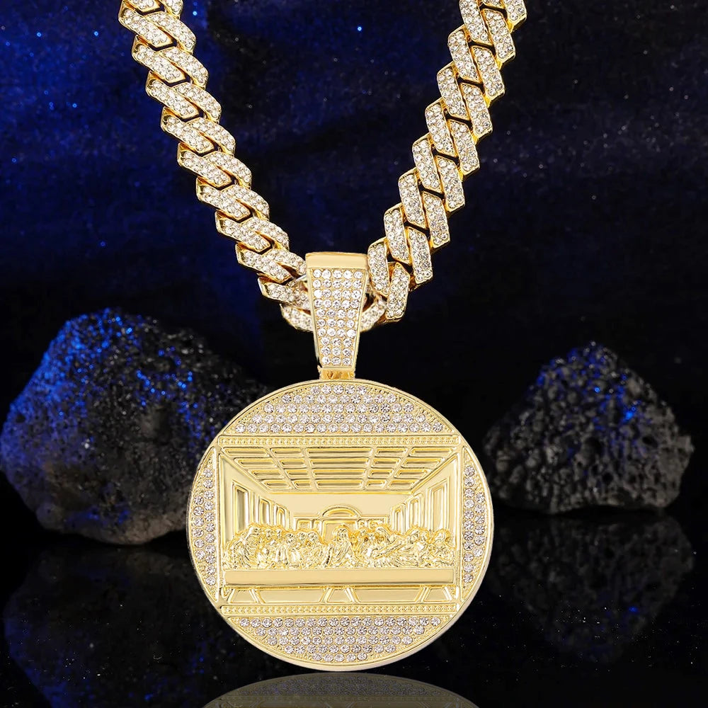 Gold Iced Out Last Supper Pendant And Cuban Chain