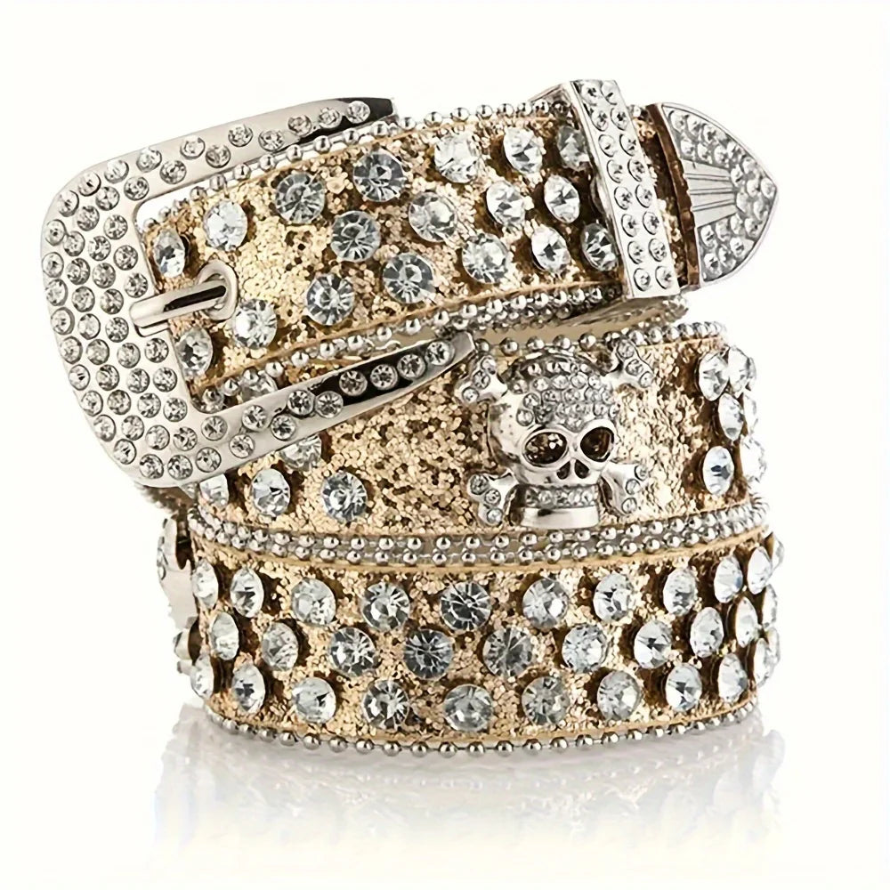 Rhinestone Rockstar Skull Belt