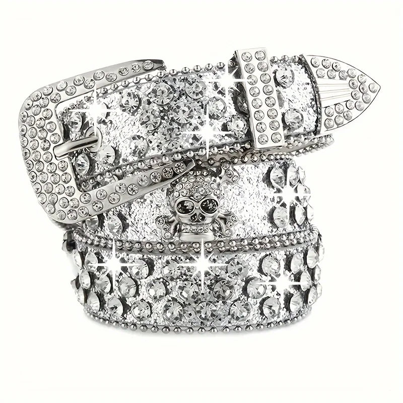 Rhinestone Rockstar Skull Belt