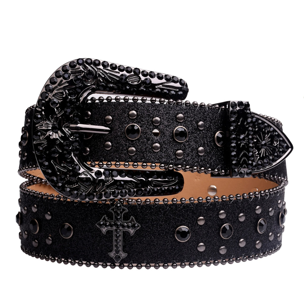 Black Cross Rhinestone Belt