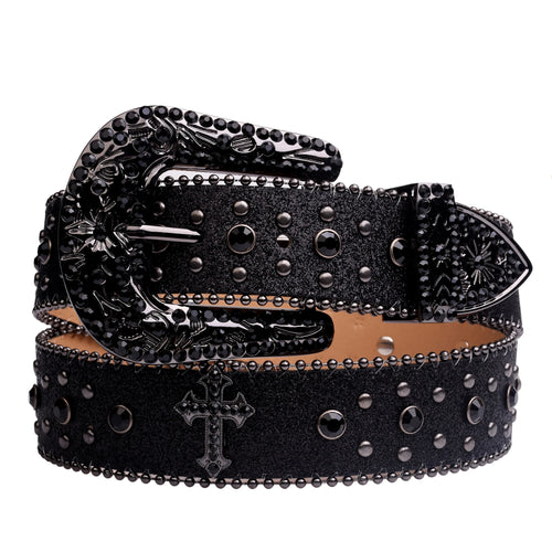 Black Cross Rhinestone Belt
