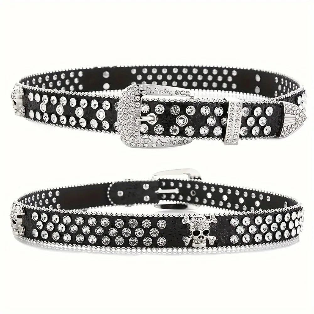 Rhinestone Rockstar Skull Belt