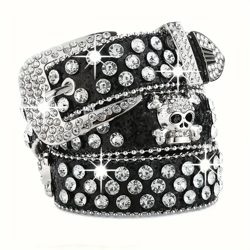 Rhinestone Rockstar Skull Belt
