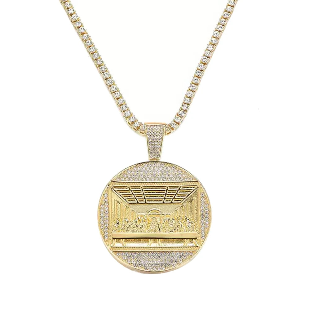 Gold Iced Out Last Supper Pendant And Cuban Chain