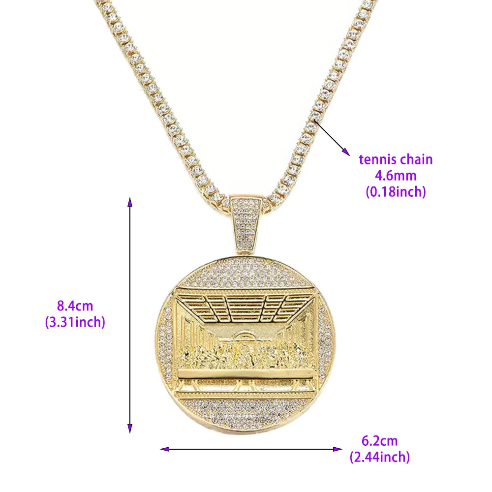 Gold Iced Out Last Supper Pendant And Cuban Chain
