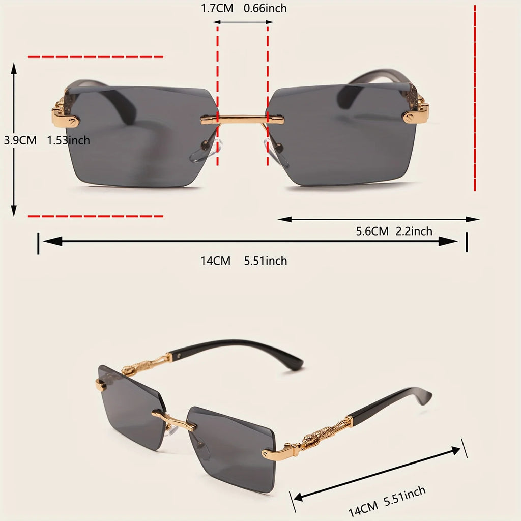 Rimless Black And Gold Rectangle Sunglasses