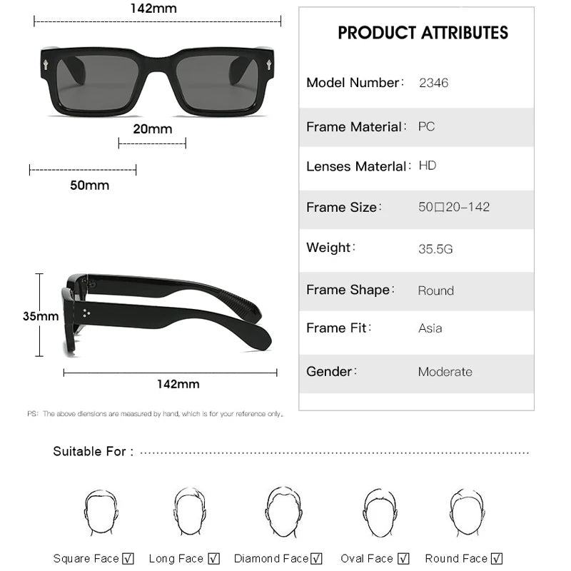 Classic Square Rivet Sunglasses