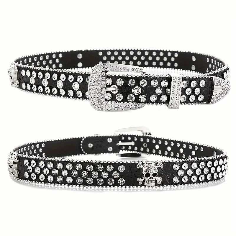 Rhinestone Rockstar Skull Belt