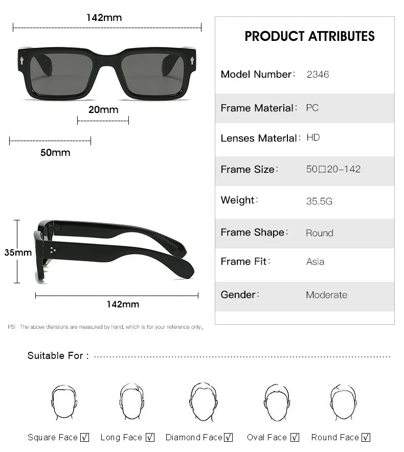Classic Square Rivet Sunglasses